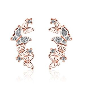 Rose Gold Plated Butterfly Crawler Earrings